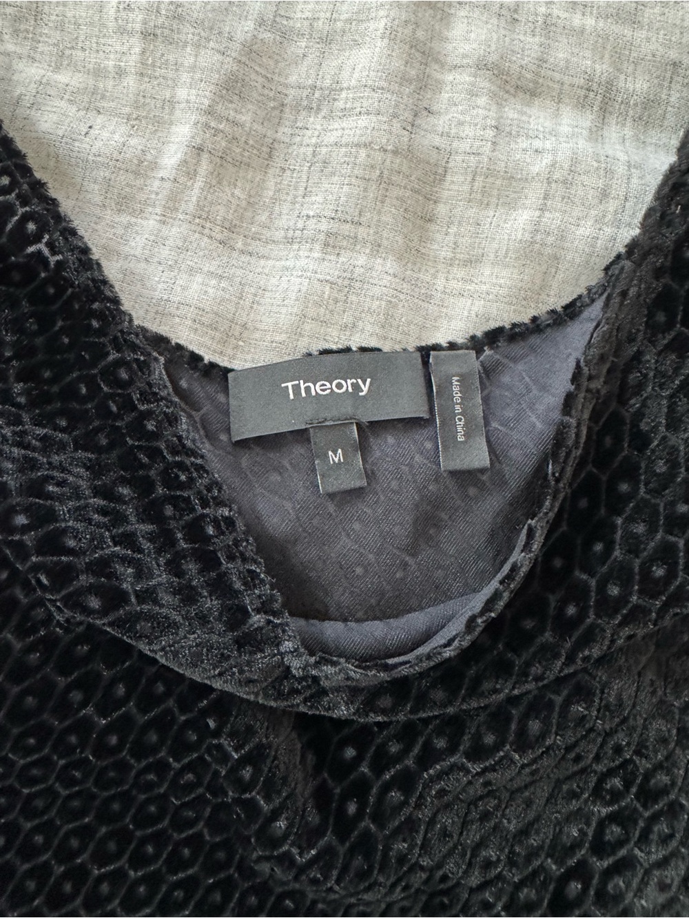 Theory Black Textured Velvet Scoop Neck Top